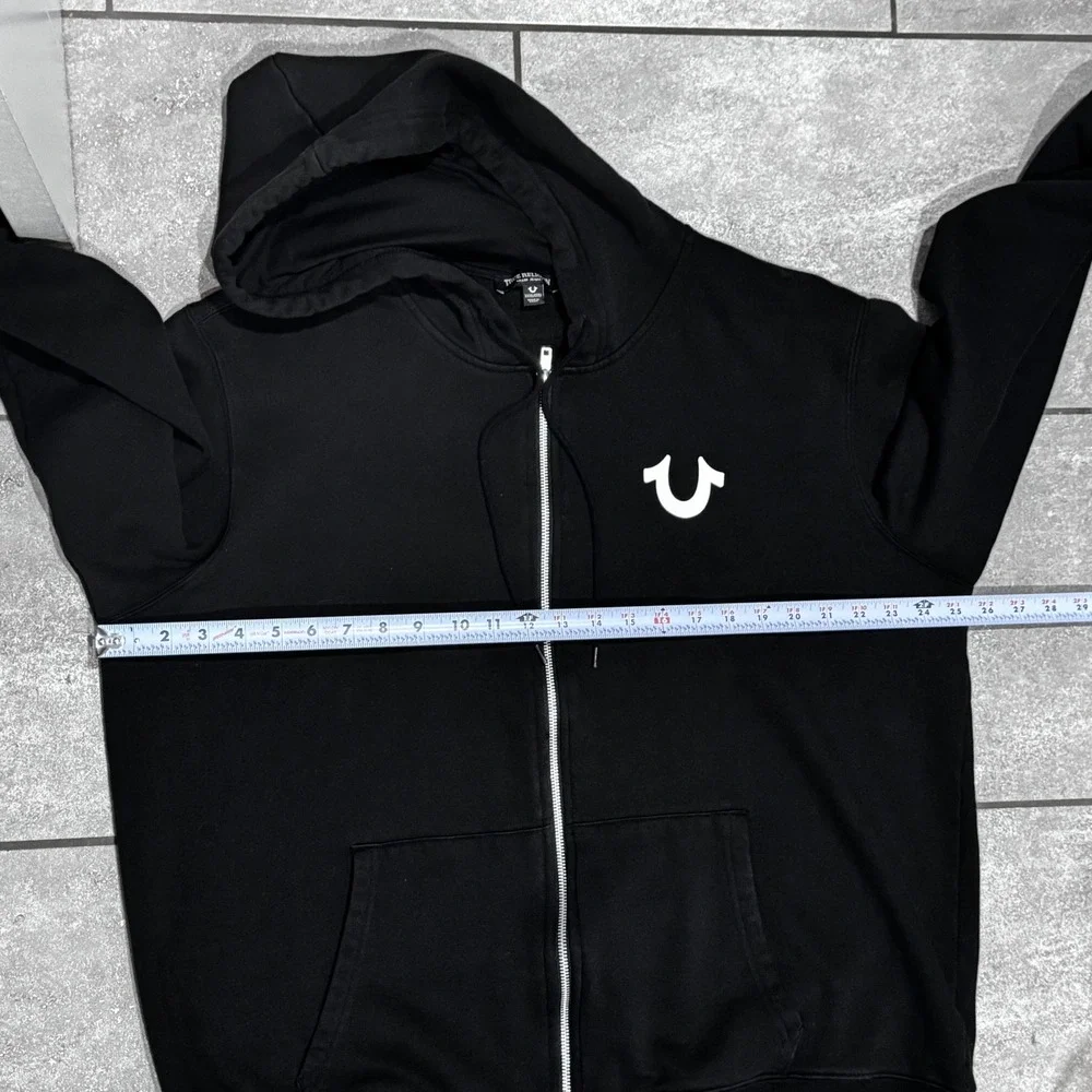 True Religion Zip Hoodie Mens XXXL Black Buddha Graphic Horseshoe Logo $129